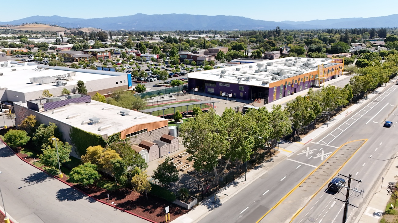 Aerial view of the community center campus on Monterey Road, San Jose